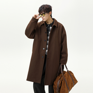 悟空有货复古高级感纯色中长款 毛呢大衣男女秋冬廓形百搭情侣外套