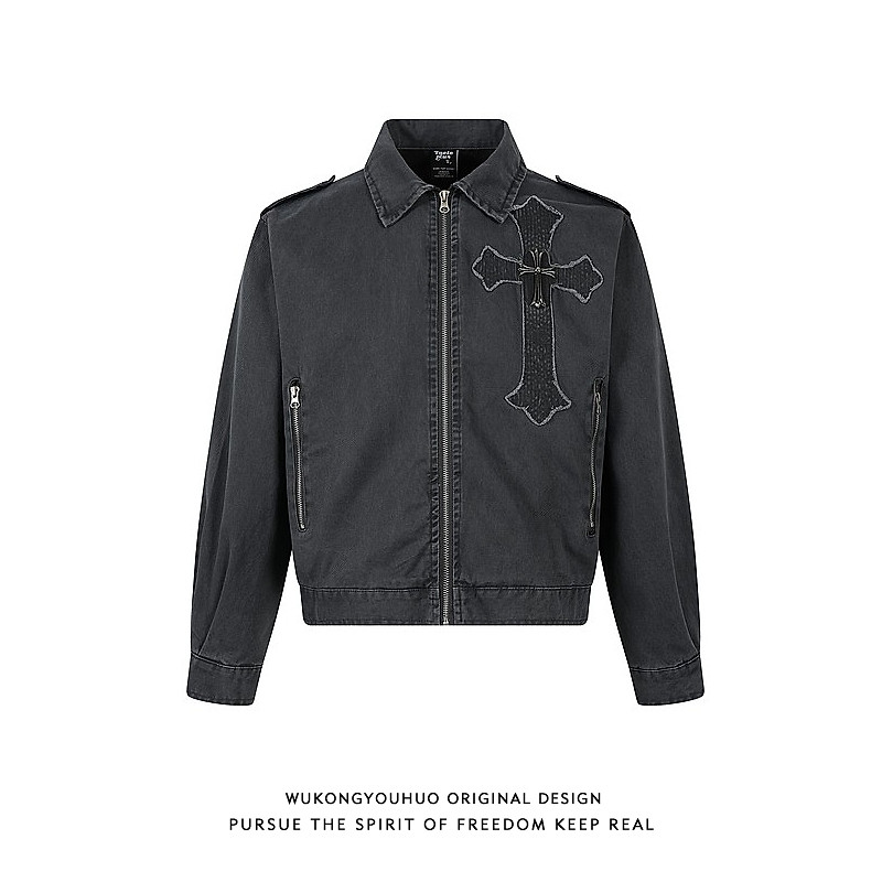 悟空有货美式潮牌贴布水洗短款翻领夹克男女春季宽松百搭休闲外套,男装,夹克,淘宝优惠券,粉丝福利购,淘宝优惠卷