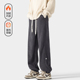 宽松百搭保暖休闲裤 悟空有货复古潮牌纯色加绒加厚运动卫裤 男冬季