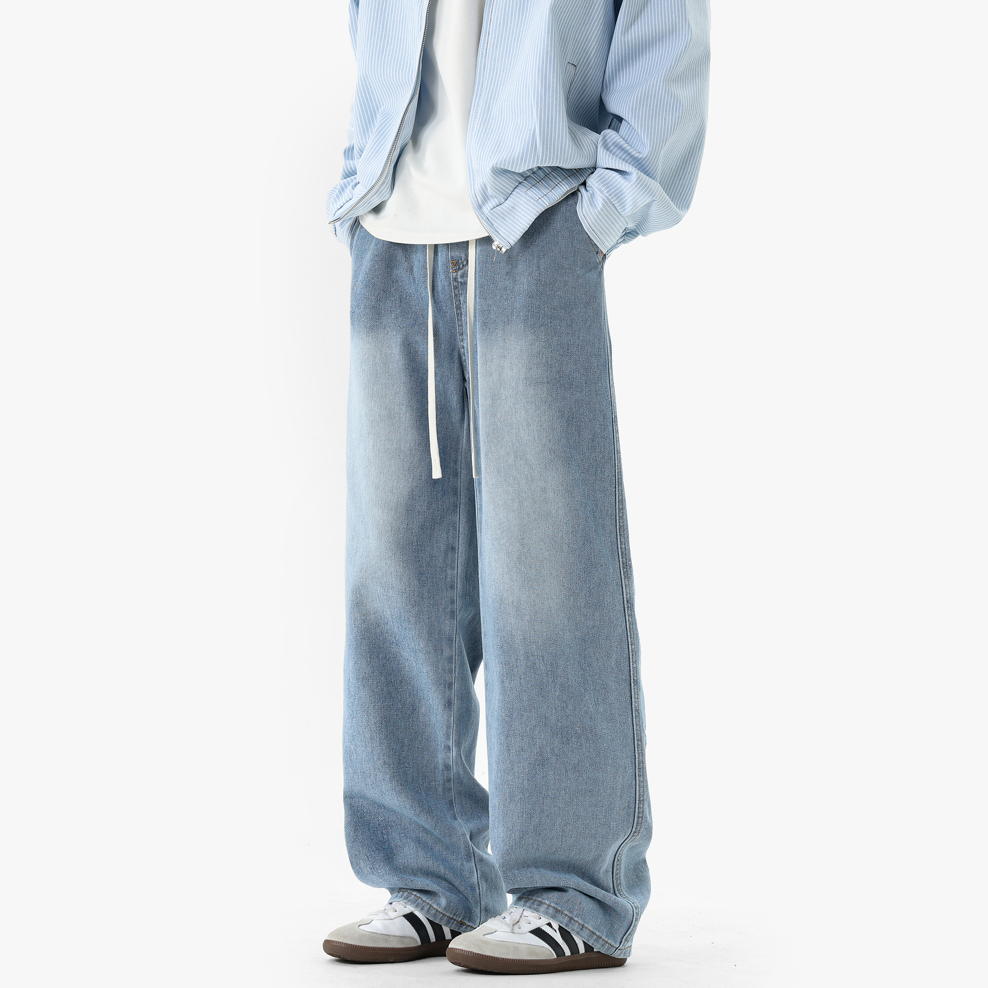 美式复古做旧洗水直筒牛仔裤