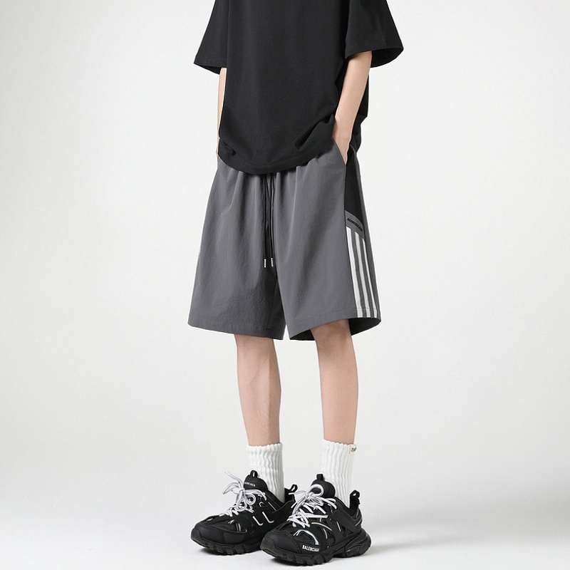 夏季潮牌复古条纹运动五分裤美式