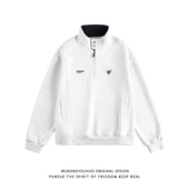 悟空有货美式 复古半拉链立领运动卫衣男宽松休闲潮牌情侣套头上衣