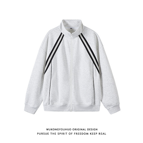 街头复古织带拼接开衫卫衣男女