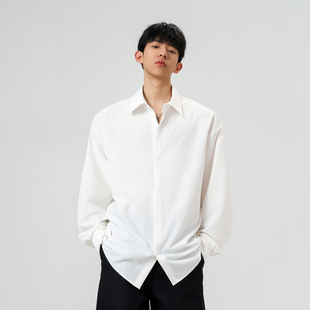 悟空有货潮牌春秋纯色长袖 男女宽松百搭基础内搭打底百搭衬衣 衬衫