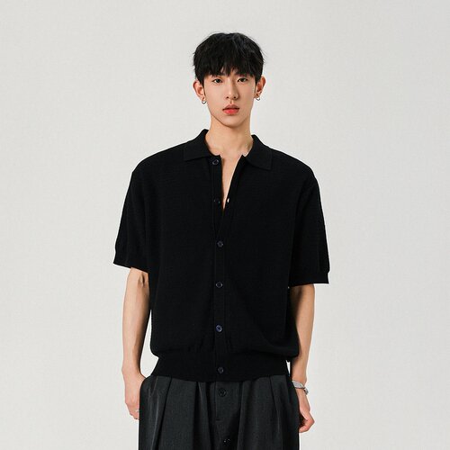 美式设计感针织短袖衬衫男夏季