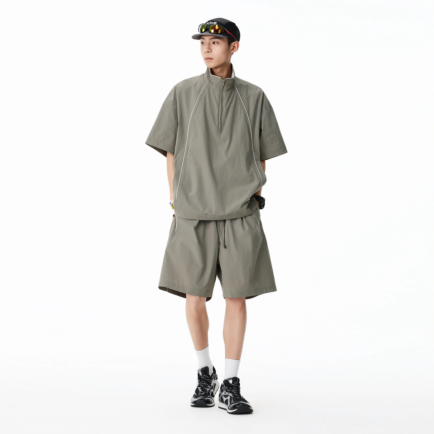 悟空有货户外防晒凉感休闲运动套装男夏季宽松短袖衬衫短裤两件套