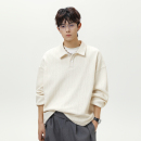 悟空有货麦穗纹肌理感纯色上衣POLO衫 男复古宽松百搭情侣翻领卫衣