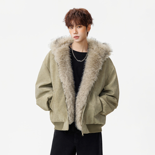 悟空有货冬季 座山雕加厚连帽棉服男复古潮牌情侣保暖棉衣外套 美式