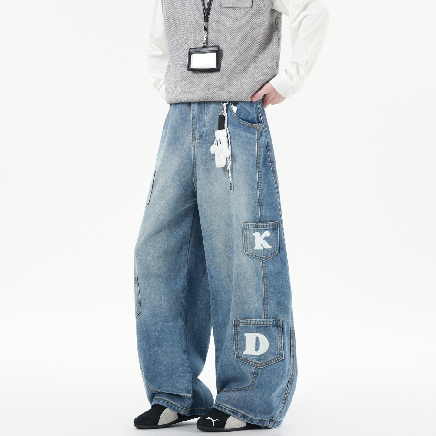 悟空有货潮牌美式多口袋解构牛仔裤男女复古宽松阔腿百搭弯刀长裤,男装,牛仔裤,淘宝优惠券,粉丝福利购,淘宝优惠卷