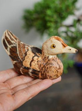 纯手工笋壳鸭子民间竹编鸳鸯居家摆件茶宠文玩茶道礼物工艺品