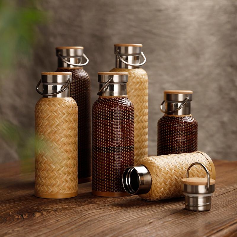 竹编保温杯焖茶水杯高档热水瓶开 水壶小旅行可携式杯子老式覆古