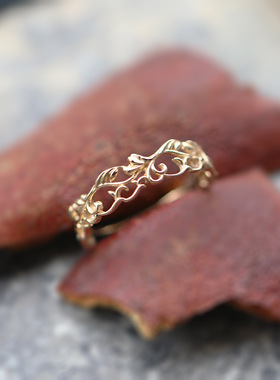 新品agat*925银镀金戒指女 日系轻珠宝藤蔓复古枝叶简约戒子 女