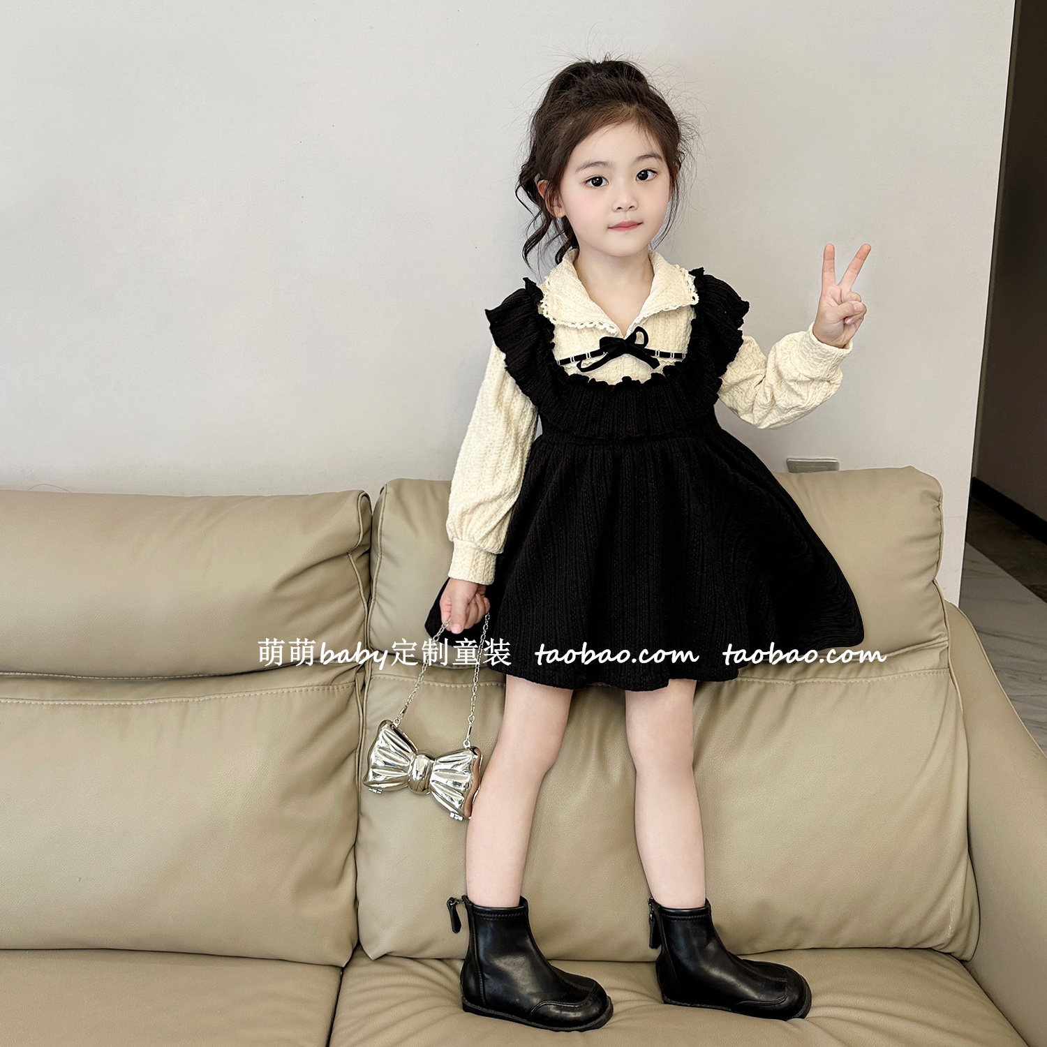 女童假两件裙子小香风秋冬加绒