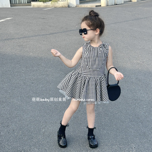 复古无袖 原创童装 儿童宝宝经典 新款 裙子 女童格子连衣裙2025夏季