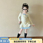 小女孩甜美裙子 新款 女童洋气假两件针织长袖 T恤连衣裙2026春季