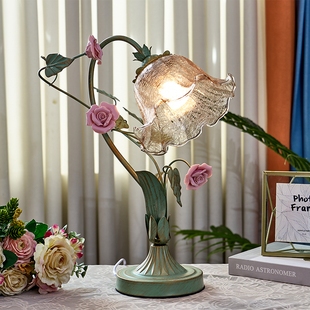 法式 饰灯氛围灯卧室艺术灯具 中古田园台灯玫瑰氛围客厅卧室床头装