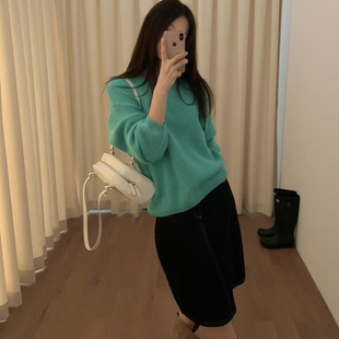 Letter To Myself韩标亮色坑条圆领长袖针织衫保暖毛衣