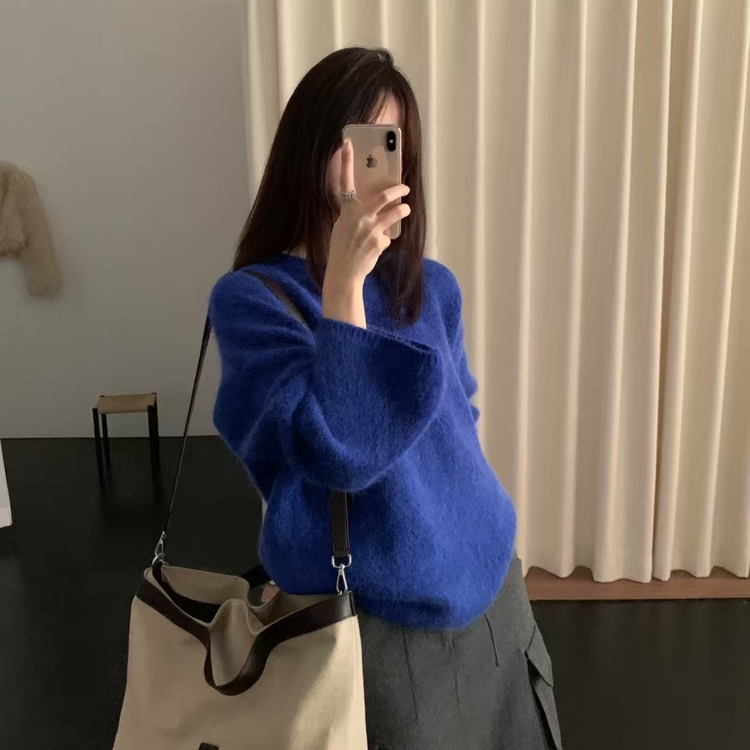 Letter To Myself-韩标圆领拉绒套头针织衫保暖毛衣