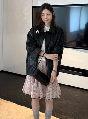 oker.韩国新款大爆款温柔气质波点压褶半身裙