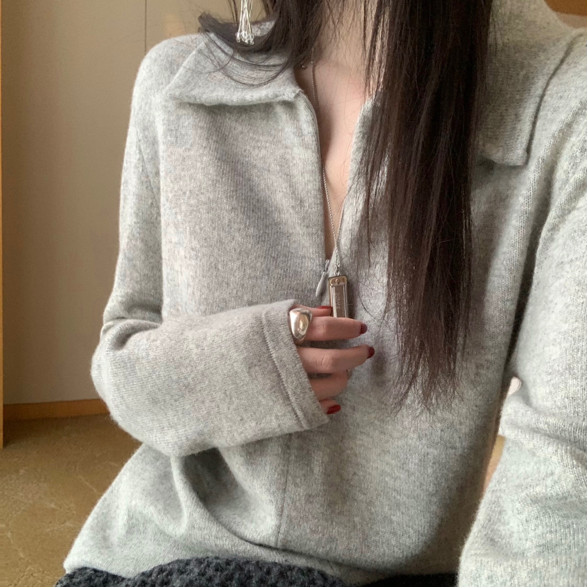 TABLE-链打底衫慵懒休闲长袖上衣内搭羊毛针织衫（含100羊毛）