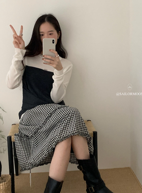 SAILORMOON -6年早春韩系假两件时尚百搭显瘦气质针织衫