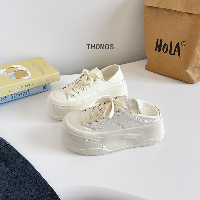 thomos2025新款松糕厚底增高小白鞋女两穿一脚蹬半托板鞋休闲鞋