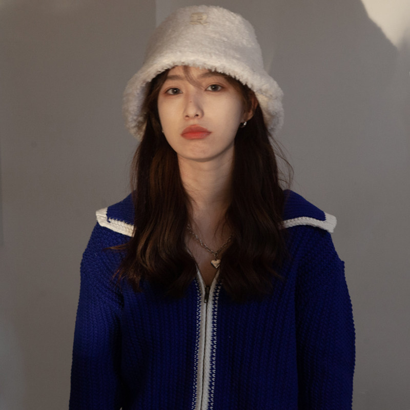 CENCE KAER FRENCH FACE SHOWING LITTLE LAMB WOOL FISHERMAN HAT LETTERS VERSATILE BUCKET HAT THERMAL HAT MEN