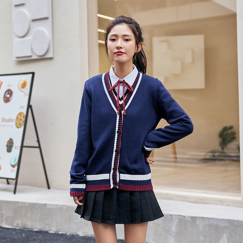 初高中女生秋冬学院风开衫毛衣校服针织衫幼儿园老师衣服毛线外套