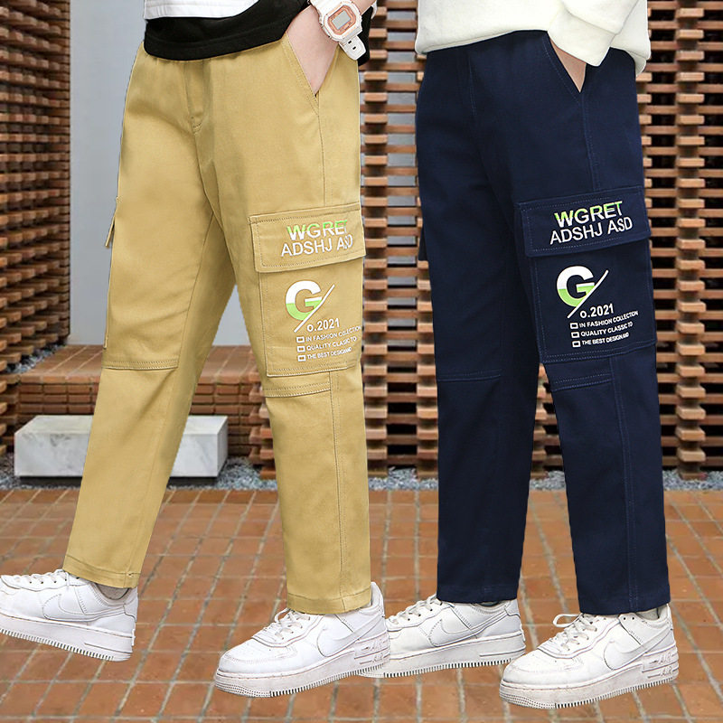 男童秋裤外穿中童薄款儿童长裤帅气小学生大男孩春秋纯棉工装裤子图片