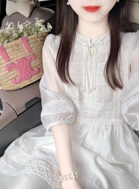 claudie pasey新中式夏季新款法式复古宽松显瘦茶歇长裙蕾丝花边