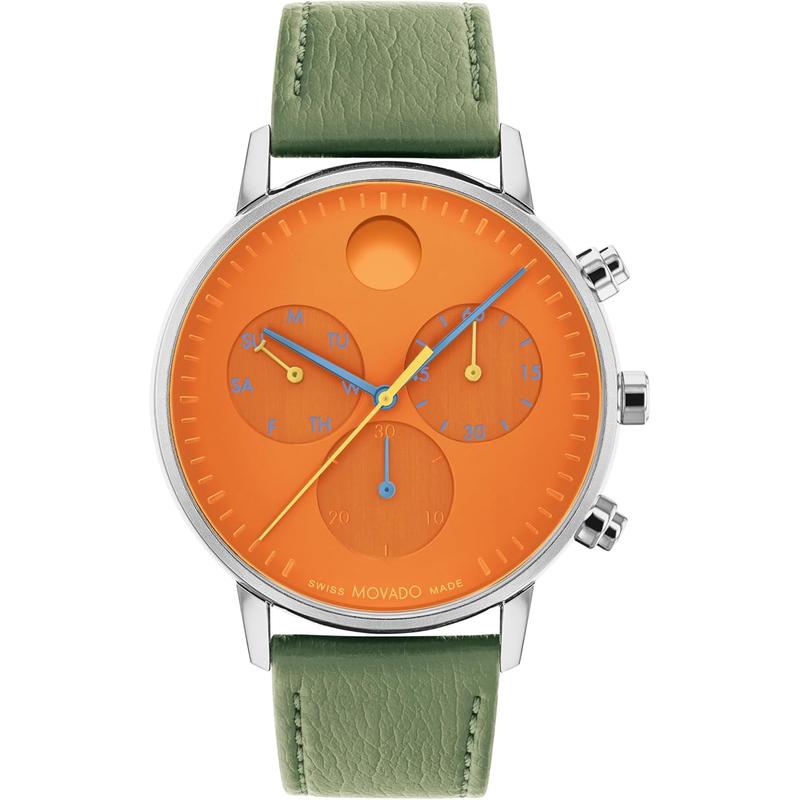 Movado/摩凡陀瑞士石英计时男表mm绿皮表带商务防水腕表