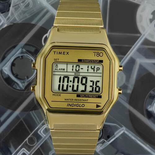 代购Timex T80天美时复古方形金色手表男女数显石英欧美腕表