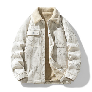 以灯芯绒夹克男款冬季加厚羊羔绒外套男潮牌美式冬装保暖棉衣服純