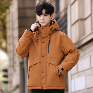 以工装羽绒服男款冬季加厚保暖白鸭绒上衣大码休闲连帽男士外套純