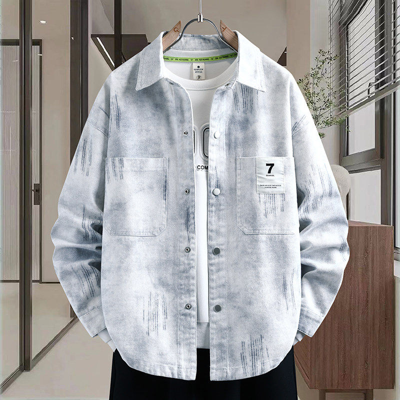 以扎染衬衫式外套男2026新款工装牛仔夹克痞帅青少年春装上衣服純,男装,牛仔外套,淘宝优惠券,粉丝福利购,淘宝优惠卷