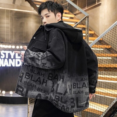 以纯牛仔外套青少年男生连帽夹克