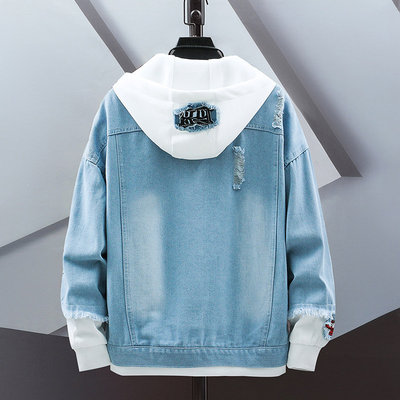 以纯牛仔外套男款青少年学生夹克
