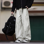 褶皱工装 直筒休闲长裤 裤 以美式 子男款 春秋季 复古百搭宽松运动裤 純