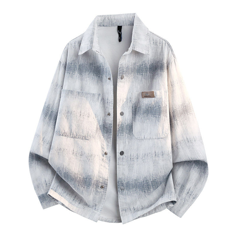 以扎染长袖衬衫男2026新款潮流休闲衬衣牛仔外套青少年春秋夹克純,男装,牛仔衬衫,淘宝优惠券,粉丝福利购,淘宝优惠卷