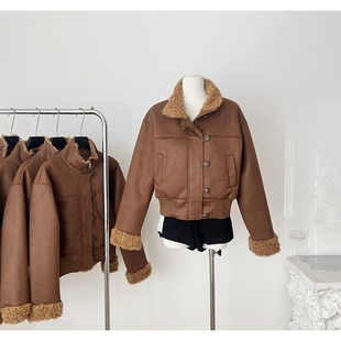 Skk Store 伦敦少女 中古麂皮烫金复古皮毛一体环保毛毛夹克外套