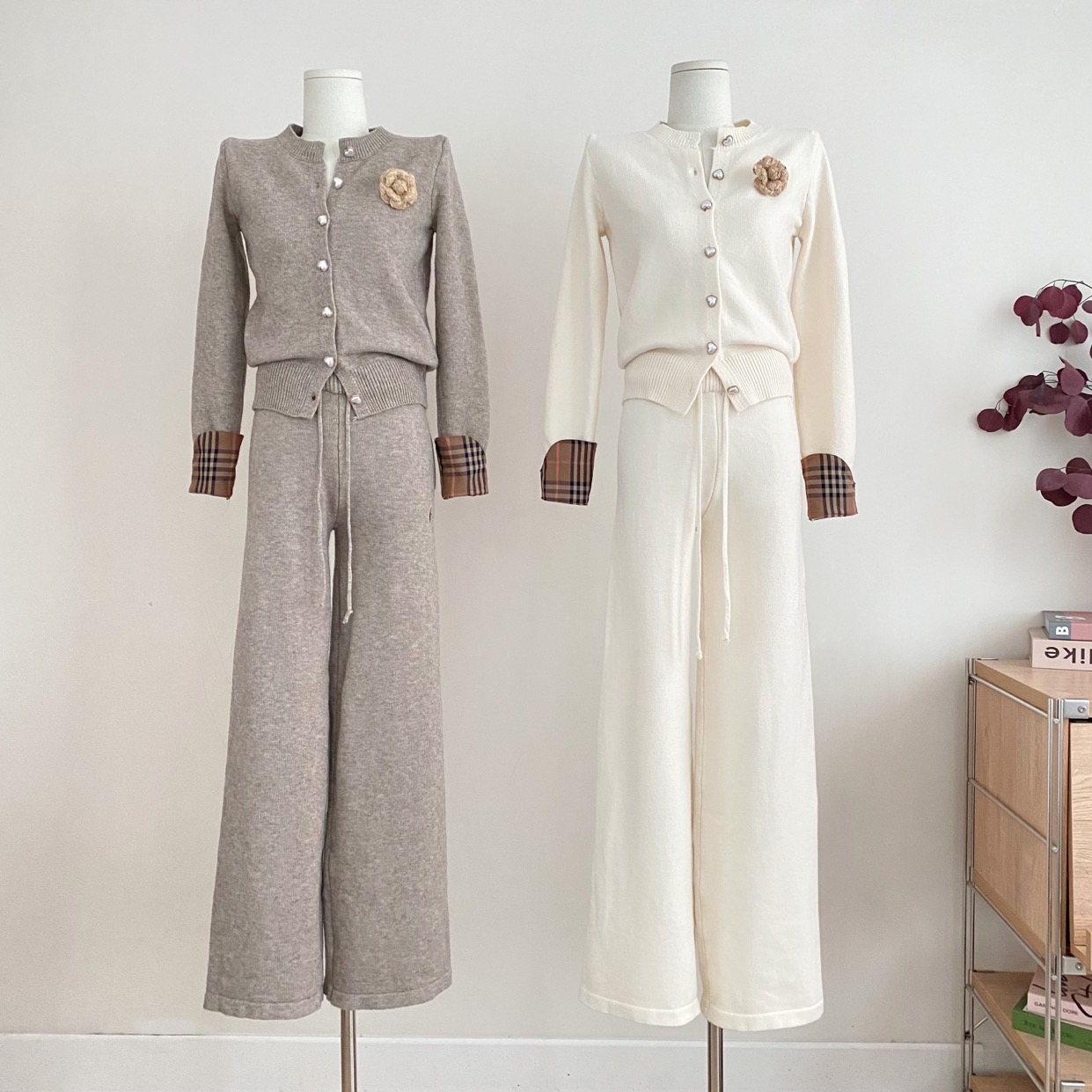 NSS COLLECTION bbr老钱套装2.0 垂感针织裤刺绣格纹开衫毛衣外套