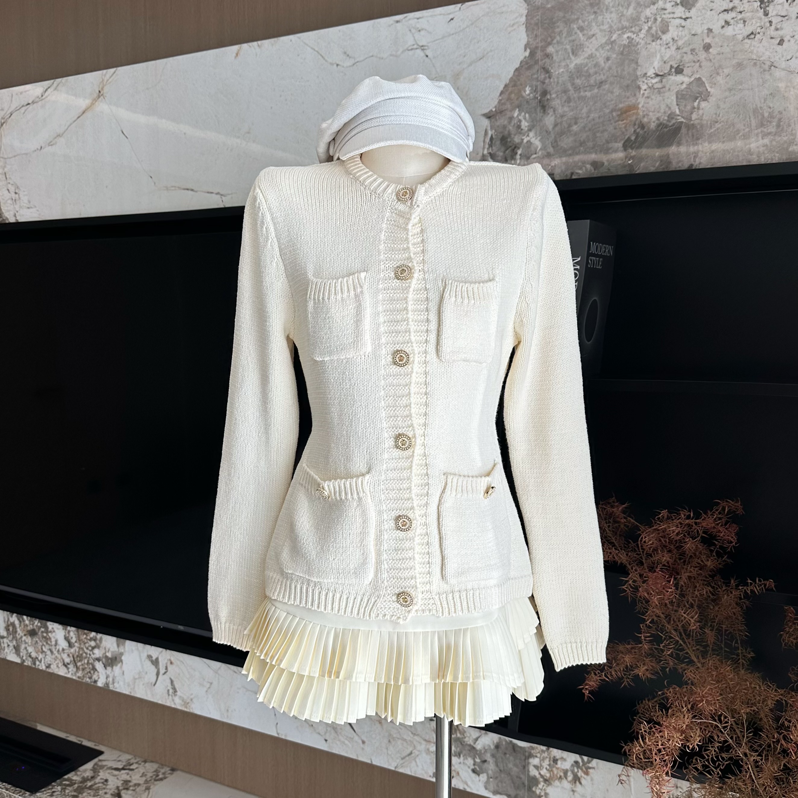 @uniken冰岛虞美人秋冬小香风羊毛针织上衣纽扣开衫长袖毛衣