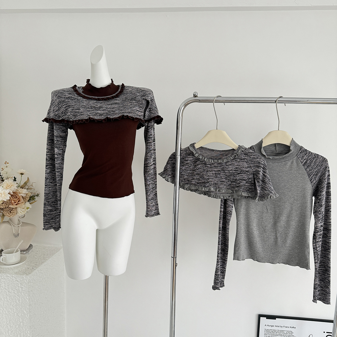 你好卡农 度假休闲披肩打底两件套女秋冬新款小众牧风松弛感上衣