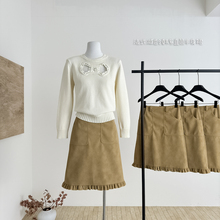 aaaaxbbb 巴恩流域 两色复古褶皱中裙减龄韩系直筒半身裙子女秋冬