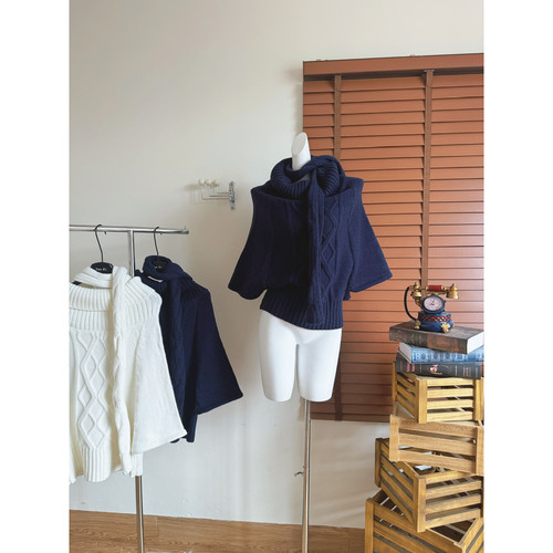 7Shiftin 原创设计秋冬款慵懒风双色宽松毛针织衫女简约套头上衣