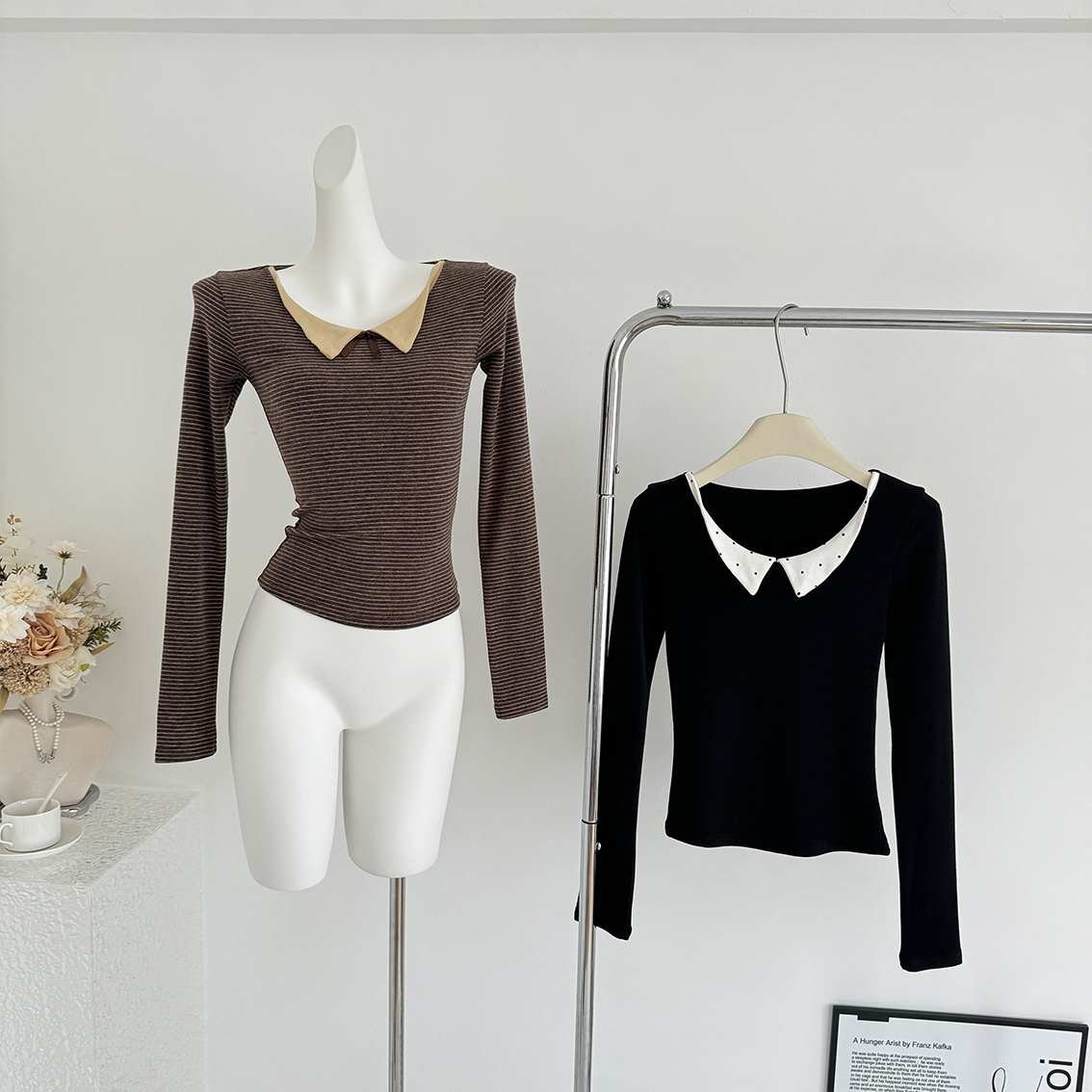 Vegetable Orbs甜氧捕手 甜美拼色娃娃领长袖T恤修身显瘦圆领上衣