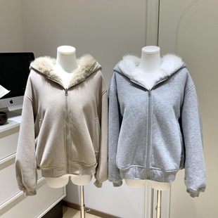 Skk Store 绒绒小雪人 正反两穿定染环保仿皮草保暖连帽卫衣外套