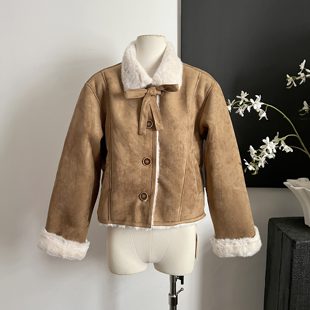 PtonUmi 北欧雪松 皮毛一体宽松百搭厚外套女冬新款棕色短款棉服