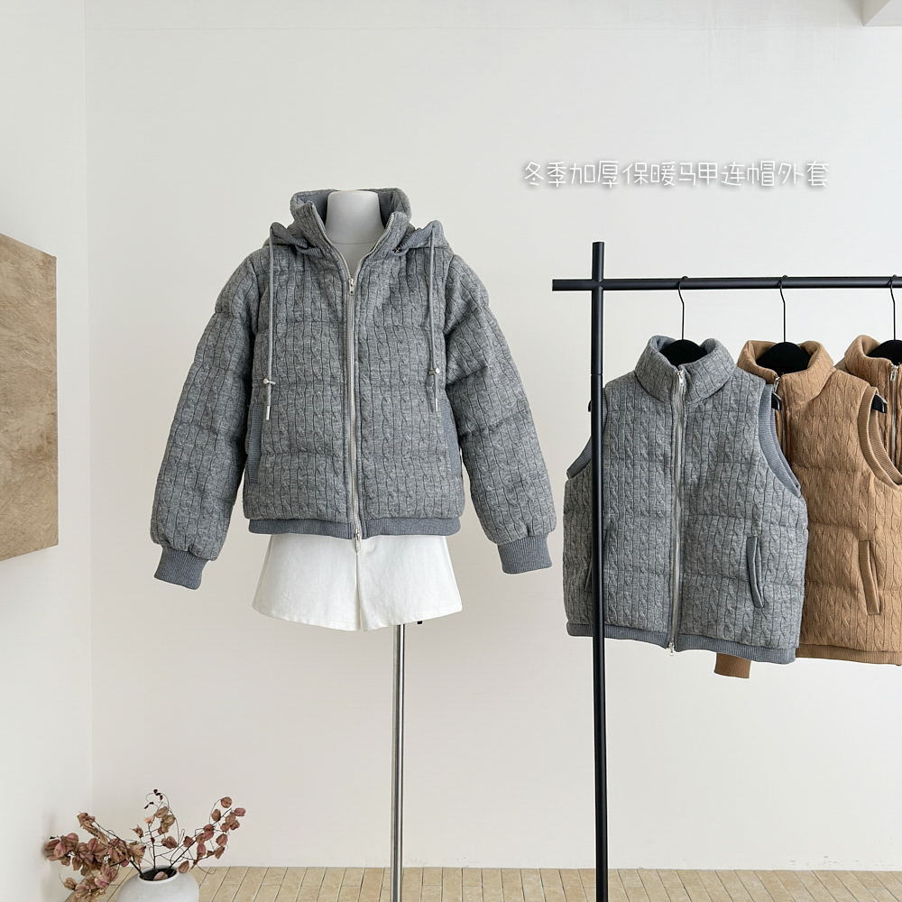 区区欧阳私服！高智暖绒羊毛绞花毛织羽绒服加厚冬外套/马甲