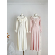 SISIJIANG“雪绒莓莓”千金气质蕾丝花边驼鸟毛针织显瘦连衣裙